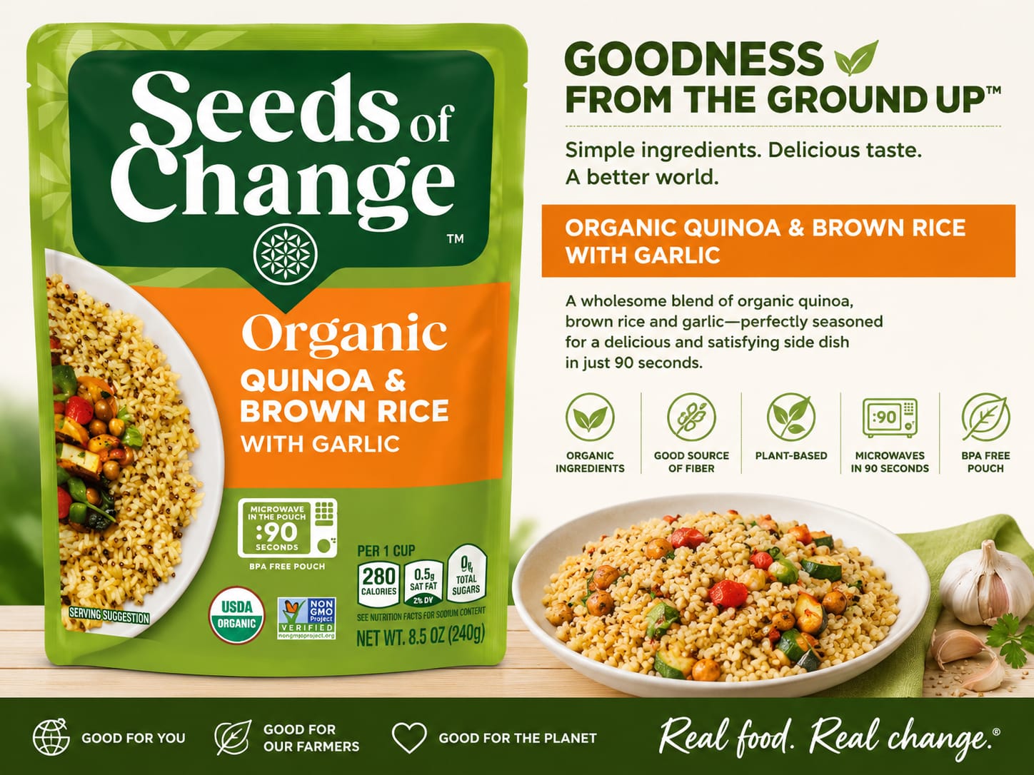 Seeds of Change Organic Quinoa & Brown Rice with Garlic – 8.5 oz