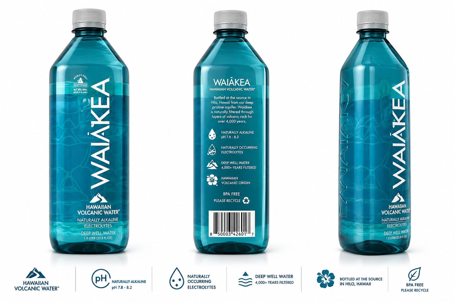 Waiākea Hawaiian Volcanic Water – 1 Liter (33.8 fl oz)