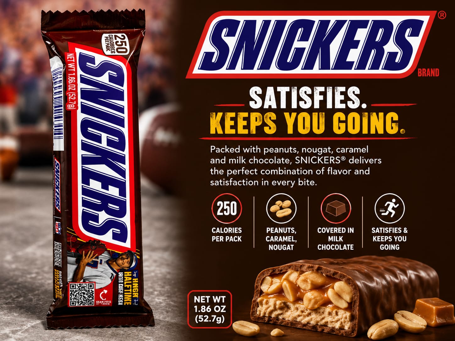 SNICKERS Chocolate Bar – 1.86 oz (52.7g)