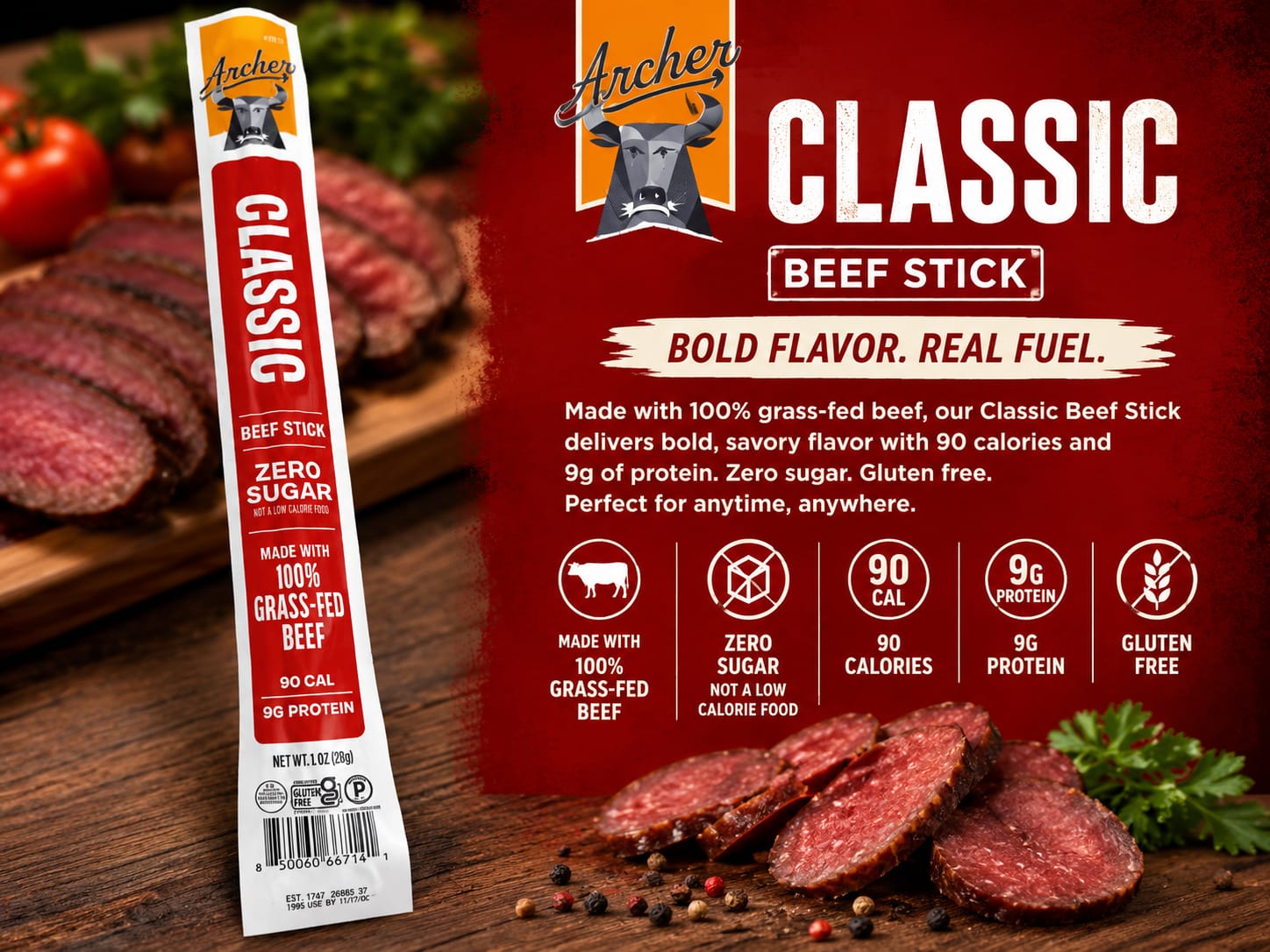 Archer Classic Beef Stick – Grass-Fed Beef, 1 oz